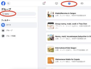 FB group search for nanny